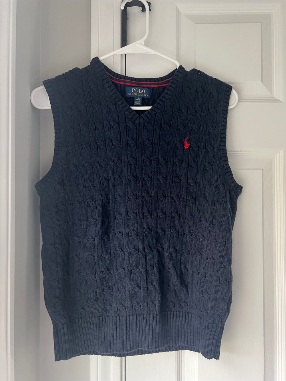 Polo by Ralph Lauren Navy Cable-Knit V-Neck Sweater Vest with Red Pony